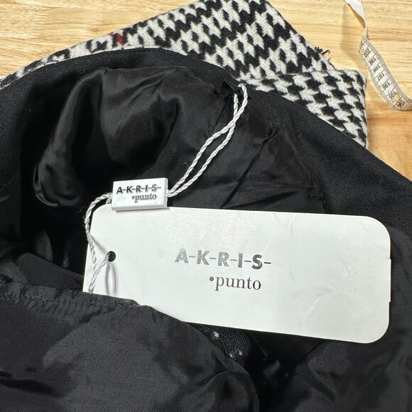 Akris Punto NWT Houndstooth Black White Red Wool Blend Fringe Mini Skirt Size 8 - Picture 5 of 12